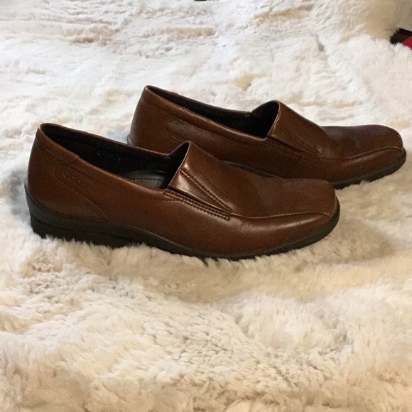 ECCO Camel Brown Leather Shock Point Loafers Comfort Walking Shoes 38 - Picture 15 of 15